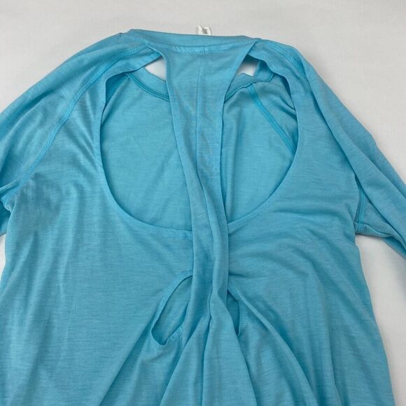 Under Armour LOOSE Blue Long Sleeve Open Back Activewear T-Shirt Tee Size Small - Picture 8 of 8